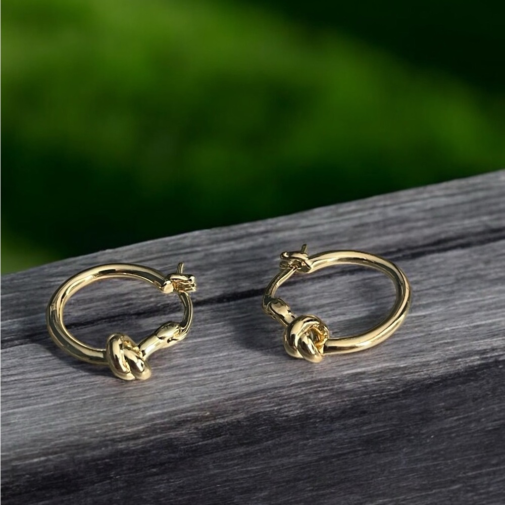 14 K Gold Electroplated Knot Style Hoop Earrings